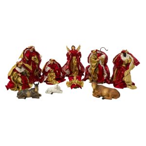 Juego Nacimiento En Tela Rojo Con Dorado 10Pzas