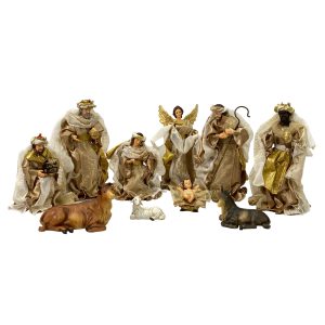 Juego Nacimiento En Tela Dorado Con Blanco 10Pzas