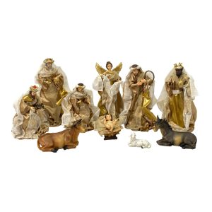 Juego Nacimiento En Tela Dorado Con Blanco 10Pzas