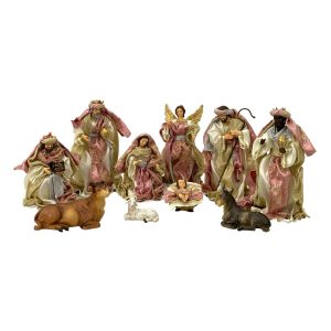 Juego Nacimiento En Tono Rosado Con Dorado 10Pzas
