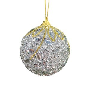 Juego Esferas Plateado Escarchado 4Pzas