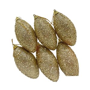 Esferas En Forma De Lagrimas Dorado Escarchado 6Pzas