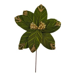 Poinsettia Gamuzada Verde Y Dorado