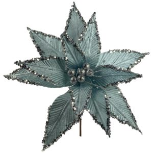 Poinsettia Celeste Pastel Con Lentejuelas