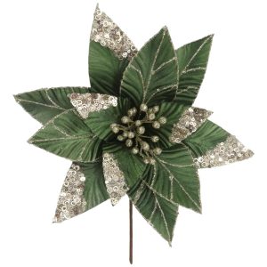 Poinsettia Verde Con Lentejuelas