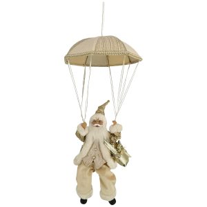 Papa Noel Con Paracaidas Dorado Musical Con Movimiento A Batería (3 Pilas)