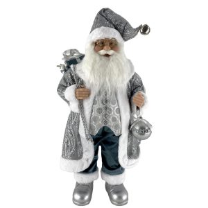 Papa Nuel Decorativo Con Saco Plateado Y Bolsa De Regalos