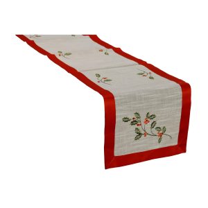 Camino De Mesa Navideño Con Bordes Rojos