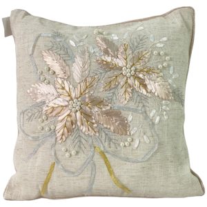 Cojin Beige Con Diseño De Flores Perladas
