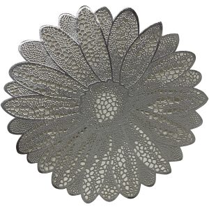 Individual Redondo Plateado Diseño Flor