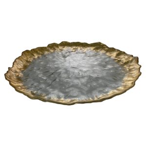 Plato De Sitio Transparente Con Borde Dorado Estilo Organico