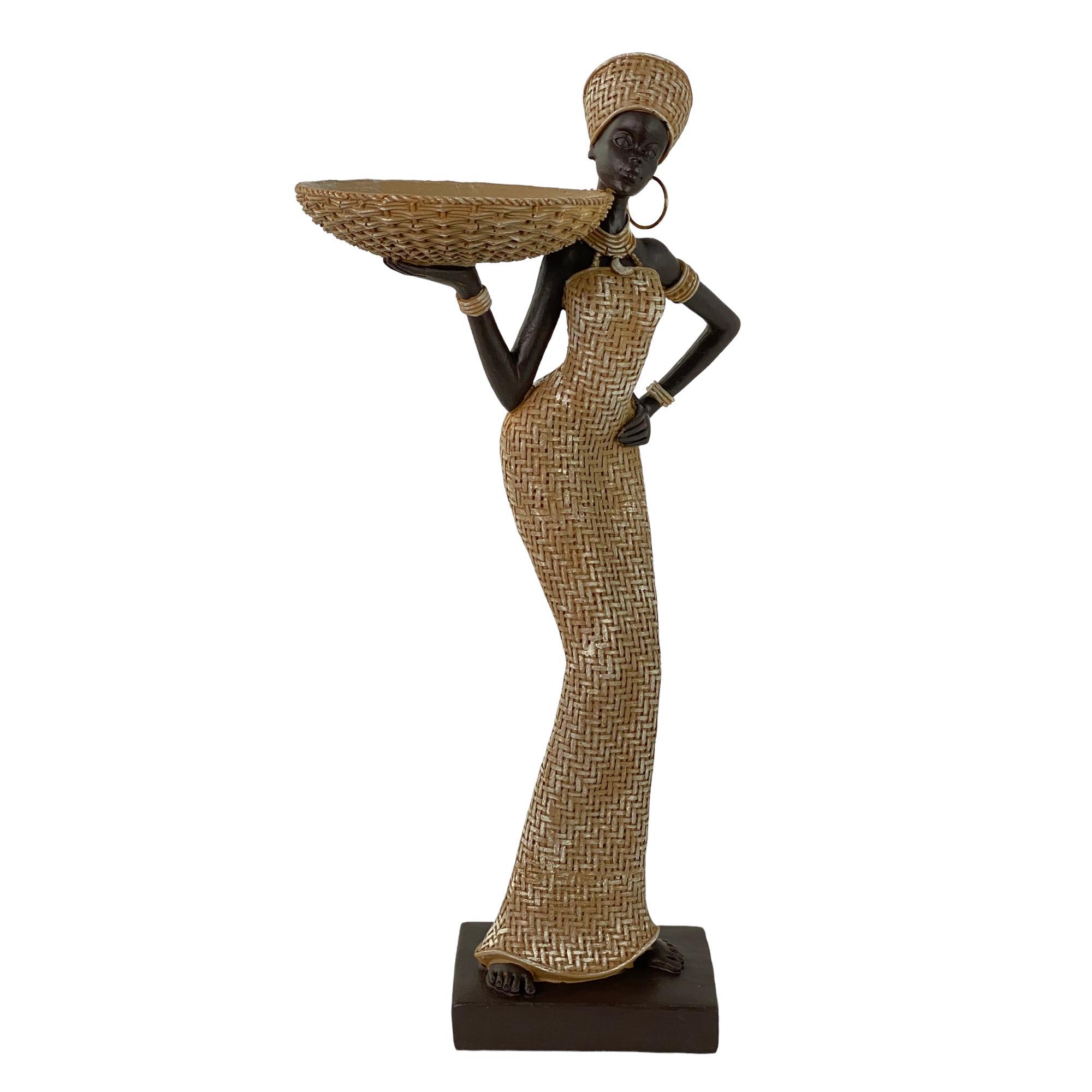 Figura Africana Parada Con Canasta