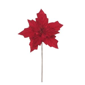 Poinsettia Roja Gamuzada Escarchada