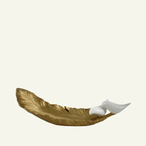 Bandeja Decorativa “Foglia d’Amore” – Hoja dorada con aves 36×11.3×11.7cm