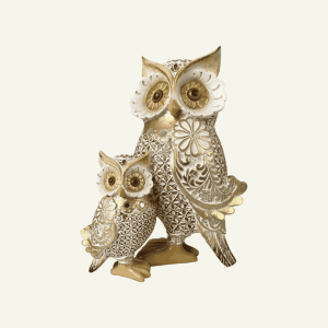 Civetta Dorata – Figura Decorativa Dorada de Búhos en Relieve