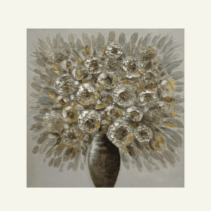 Cuadro “Fiore Dorato” – Relieve Texturizado Floral en Marco Cuadrado 80×80×3cm