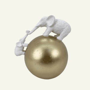 Escultura “Elefanti in Equilibrio” – Escena de Elefantes sobre Esfera Dorada 25×19×26.5cm