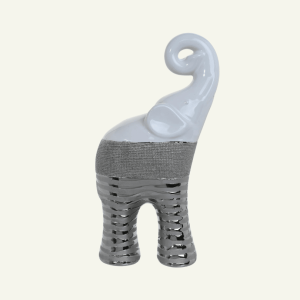 Elefante Decorativo “Elefante Fortunato” – Cerámica Tricolor con Brillo Plateado