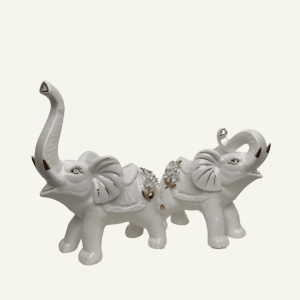 Elefantini Bianchi – Set de 2 Elefantes Decorativos de Cerámica (Tamaño Mediano)