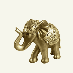 Elefante Dorato – Escultura Decorativa de Elefante con Detalles Ornamentales