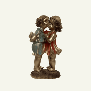 Bacio Innocente – Estatua de Niños con Beso y Ramo 16×35cm