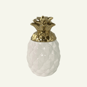 Piña Decorativa “Ananas Bianca Miniata” – Cerámica Blanca con Dorado 9.5×19.5 cm