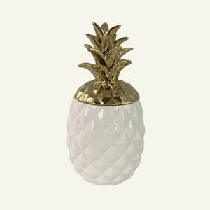 Piña Decorativa “Ananas Bianca Reale” – Cerámica Blanca con Dorado 9.5×19.5cm