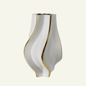 Florero “Onda Reale” – Curvas Blancas con Acabado Dorado 14,5x24cm