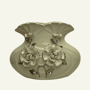 Florero “Petali Regali” – Cerámica con Flores en Relieve y Detalles Dorados 22x30cm