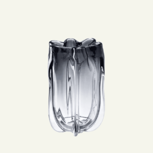 Jarrón Alto “Rosa Astratta” – Vidrio Esculpido Negro Translúcido