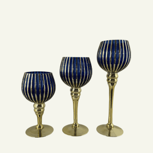 Juego de Portavelas de Cristal Azul “Notte Dorata” – Set de 3 Piezas