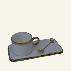 Set de Taza, Plato y Cuchara “Bianco Reale” – 200 ml (3 Piezas)