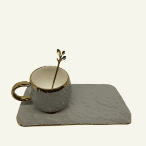 Set de Taza, Plato y Cuchara “Foglia d’Oro” – 240 ml (3 Piezas)