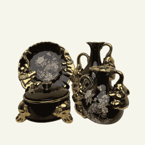 Set Realezza – Juego de Vajilla de Cerámica Negra y Dorada