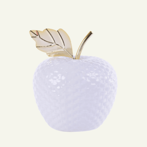 Manzana Decorativa “Mela Lucente” – Cerámica Blanca con Hoja Dorada