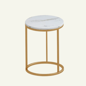 Cerchio Dorato – Mesa Lateral Mármol & Metal 50×50×48cm