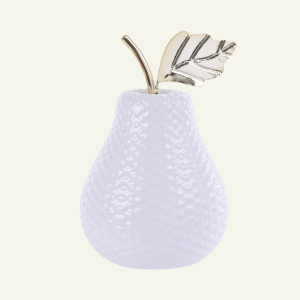 Pera Decorativa “Pera Lucente” – Cerámica Texturizada con Hoja Dorada